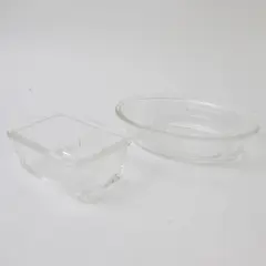 Lot of 2 Small Glasbake Refrigerator Dishes Oval And Rectangular