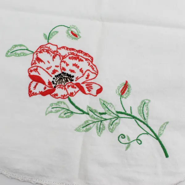 Embroidered White Floral Table Runner 32x13 Inches Decorative Linen