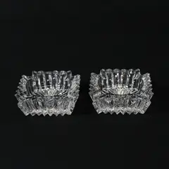 Set of 2 Vintage Heisey Ridgeleigh Square Crystal Ashtrays 