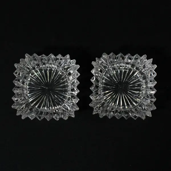 Set of 2 Vintage Heisey Ridgeleigh Square Crystal Ashtrays 