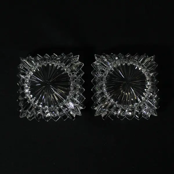 Set of 2 Vintage Heisey Ridgeleigh Square Crystal Ashtrays 