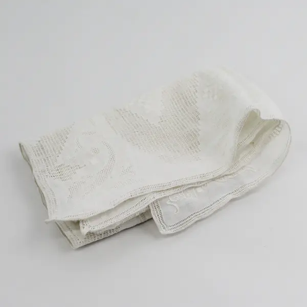 Vintage White Linen Table Runner 38x15.5" Cutwork Embroidery