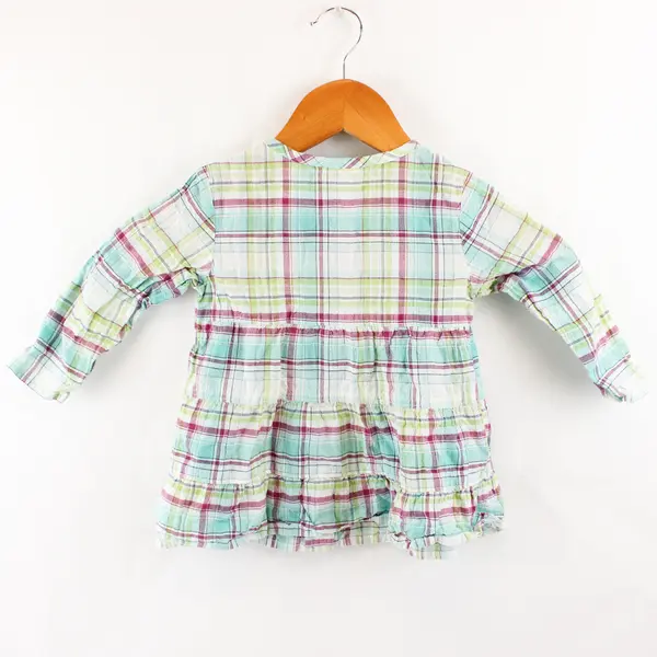 Hanna Andersson Pink Green & Blue Plaid Long-Sleeved Dress Size 80 18-24 Months