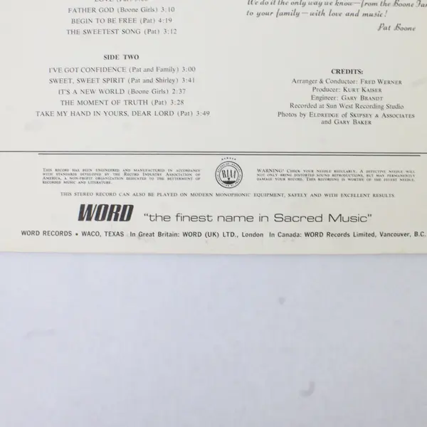 Pat Boone - The Pat Boone Family 12" Vinyl LP (Word)