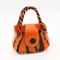 Unbranded/Unmarked Orange/Black Art Glass Purse Vase Home Decor 9" Tall