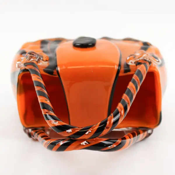 Unbranded/Unmarked Orange/Black Art Glass Purse Vase Home Decor 9" Tall