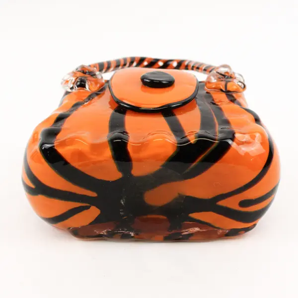 Unbranded/Unmarked Orange/Black Art Glass Purse Vase Home Decor 9" Tall