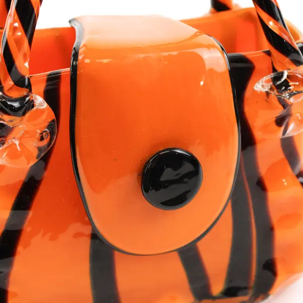 Unbranded/Unmarked Orange/Black Art Glass Purse Vase Home Decor 9" Tall