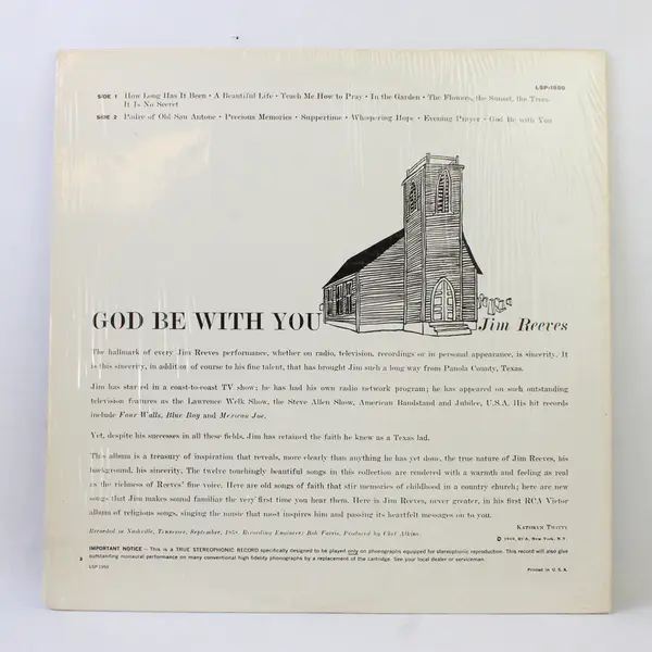 Jim Reeves God Be With You 12" Vinyl Record