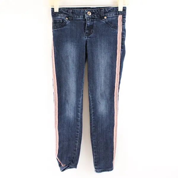 Cat & Jack Medium Wash Super Skinny Jeans Pink Ribbon Accent Girls' Size 8
