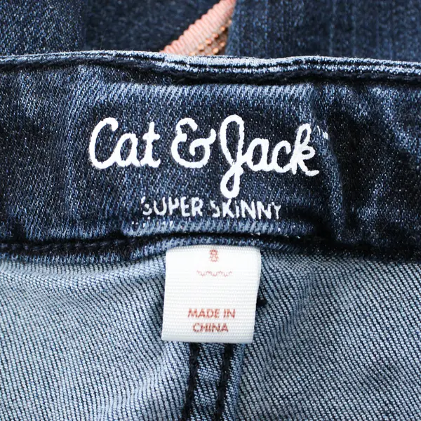 Cat & Jack Medium Wash Super Skinny Jeans Pink Ribbon Accent Girls' Size 8