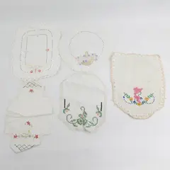 Lot of 5 Embroidered Doilies 9x6in Assorted