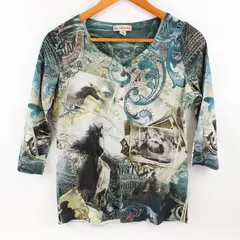 Live And Let Live Bedazzled Half-Sleeve Horse Western Print Shirt Women's Small