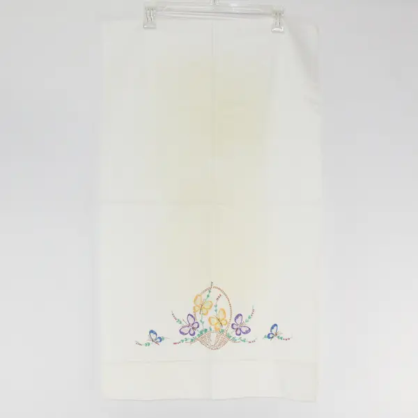 Vintage Embroidered White Standard Pillowcase Butterfly Floral