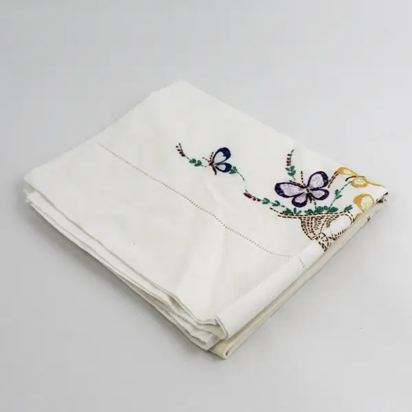 Vintage Embroidered White Standard Pillowcase Butterfly Floral