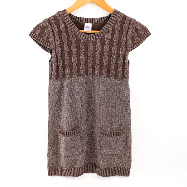 Miss Attitude Brown & Silver Short-Sleeved Cable Knit Dress Girls' Med 10/12