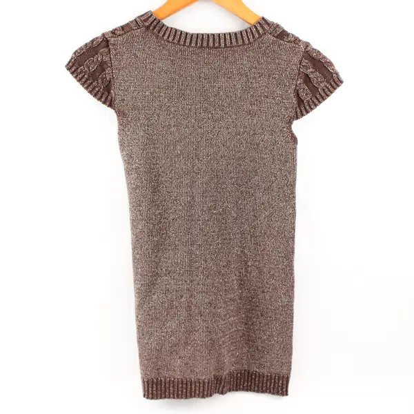 Miss Attitude Brown & Silver Short-Sleeved Cable Knit Dress Girls' Med 10/12
