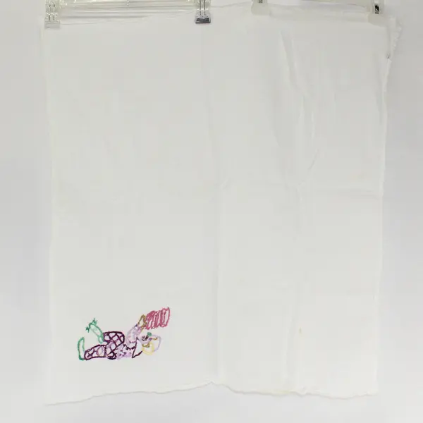 Vintage White Embroidered Clown Dish Towel 28x23.5 Kitchen Linen