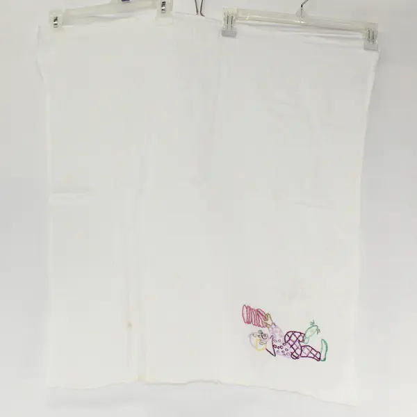 Vintage White Embroidered Clown Dish Towel 28x23.5 Kitchen Linen