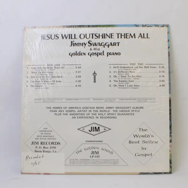 Jimmy Swaggart: Jesus Will Outshine Them All  12"  Vinyl Record