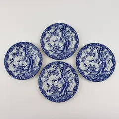Lot Of 4 Unbranded White/Blue Ceramic Cherry Blossom Floral Salad Plates 6.5"
