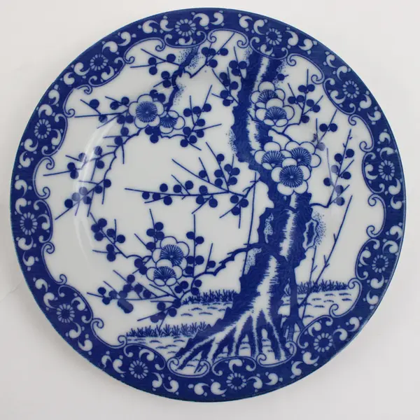 Lot Of 4 Unbranded White/Blue Ceramic Cherry Blossom Floral Salad Plates 6.5"