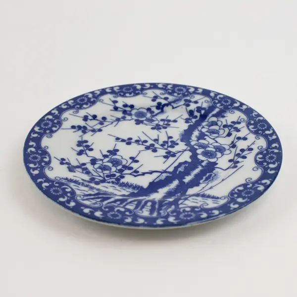 Lot Of 4 Unbranded White/Blue Ceramic Cherry Blossom Floral Salad Plates 6.5"