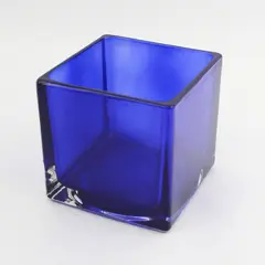 Cobalt Blue Square Glass Vase 5in Decorative Collectible Modern Vintage