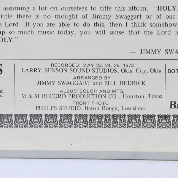 Jimmy Swaggart Holy 12" Vinyl Record