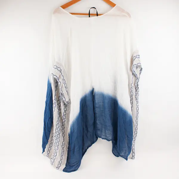 Sonoma Sheer White & Blue Open Front Short-Sleeved Shawl Women's One Size