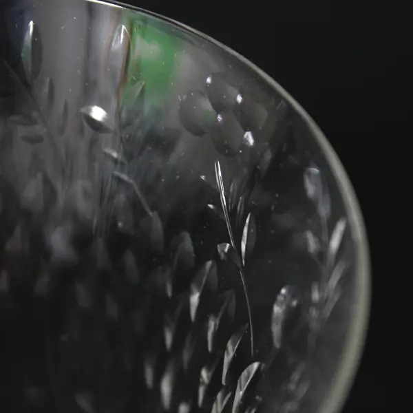 Set of 4 Crystal Paneled Water Goblets Diamond Band & Long Stemmed Flowers 8.5"