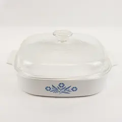 Corning Corelle Cornflower Blue Pattern 2.5 Quart Square Casserole Pan With Lid