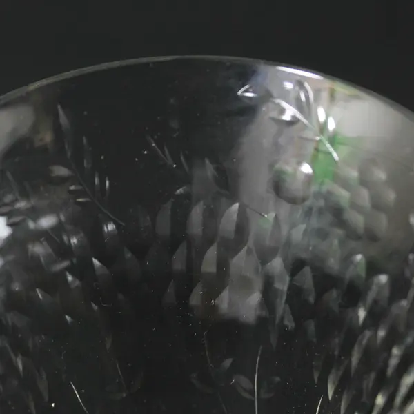 Set of 5 Crystal Paneled Water Goblets Diamond Band & Long Stemmed Flowers 8.5"