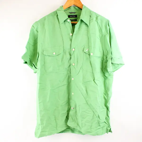 Nautica Spring Green Short-Sleeved Linen Blend Button-Up Men's Medium