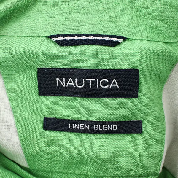 Nautica Spring Green Short-Sleeved Linen Blend Button-Up Men's Medium