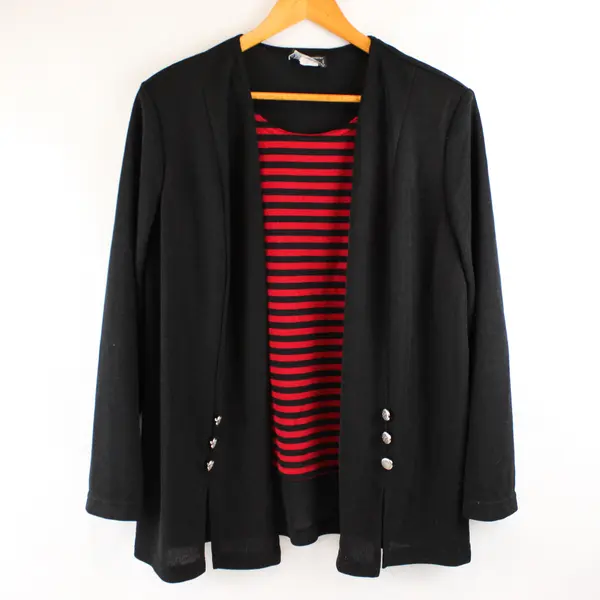 Vany New York Red and Black Striped Faux Layered Long-Sleeved Top Women's 14