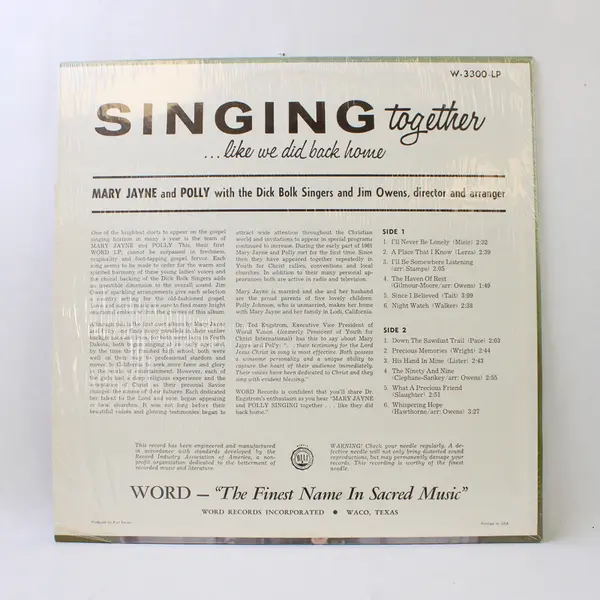 Mary Jayne and Polly - Singing Together Like We Did Back Home 12" Vinyl Record 