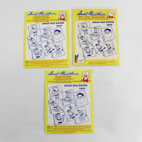 Lot of 3 Aunt Martha's 3859 Jolly Ole Santa Hot Iron Transfer Patterns