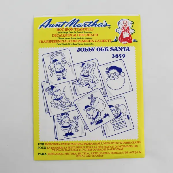 Lot of 3 Aunt Martha's 3859 Jolly Ole Santa Hot Iron Transfer Patterns