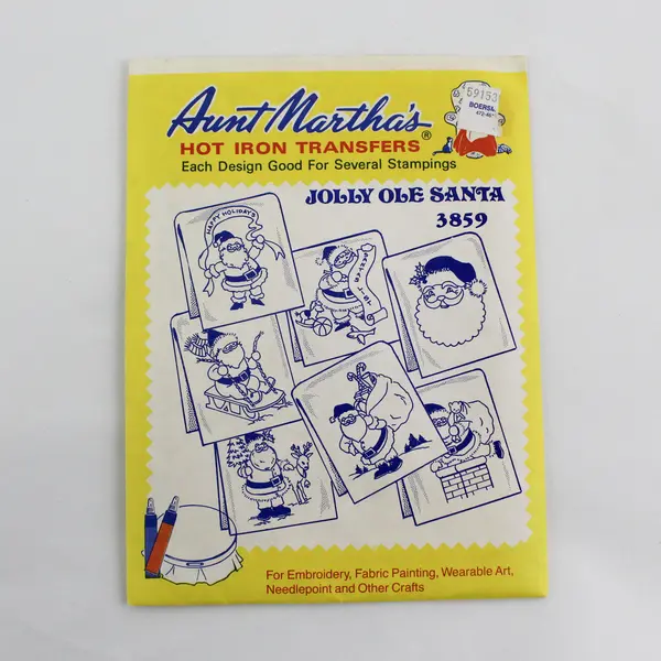 Lot of 3 Aunt Martha's 3859 Jolly Ole Santa Hot Iron Transfer Patterns