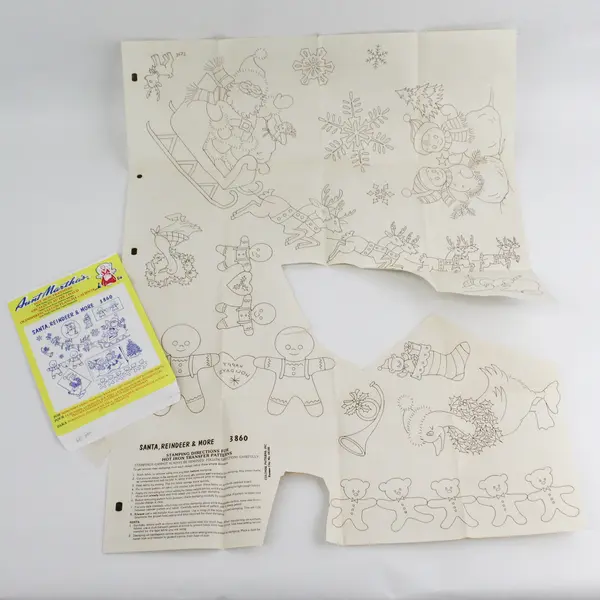 Aunt Martha's 3860 Santa, Reindeer & More Hot Iron Transfer Pattern