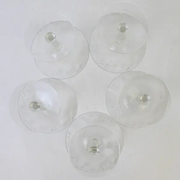 5 Crystal Paneled Wine Glasses Diamond Band and Long Stemmed Flowers  5.75"