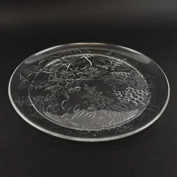 Duralex Fruits Pattern Pressed Clear Glass Round Serving Platter/Tray 12.75"