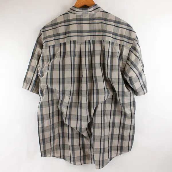 Van Heusen Blue Green Beige Plaid Short-Sleeved Button-Down Men's Large 16-16.5