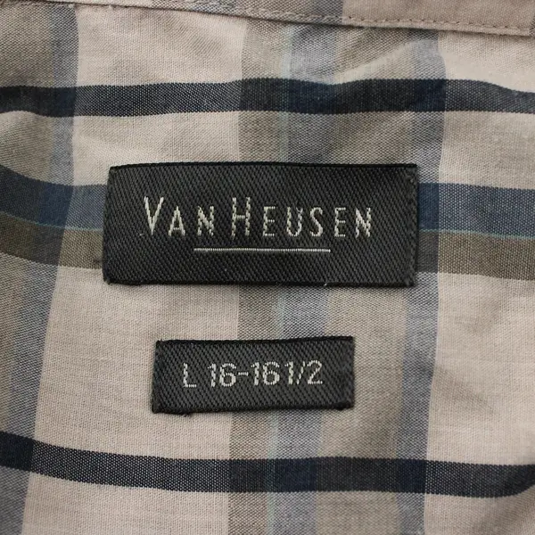 Van Heusen Blue Green Beige Plaid Short-Sleeved Button-Down Men's Large 16-16.5