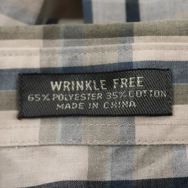 Van Heusen Blue Green Beige Plaid Short-Sleeved Button-Down Men's Large 16-16.5