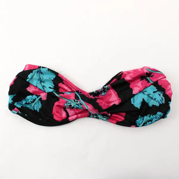 Gina Tricot Black Pink & Green Floral Print Strapless Bikini Top Women's Medium