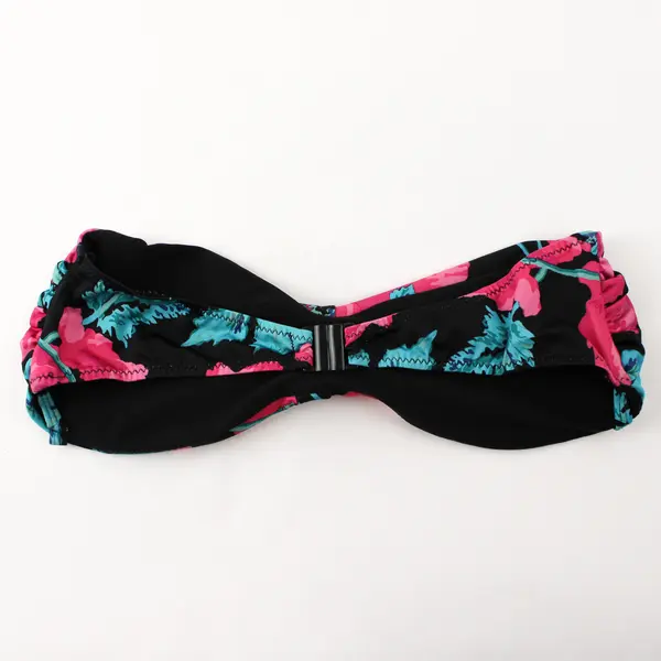 Gina Tricot Black Pink & Green Floral Print Strapless Bikini Top Women's Medium