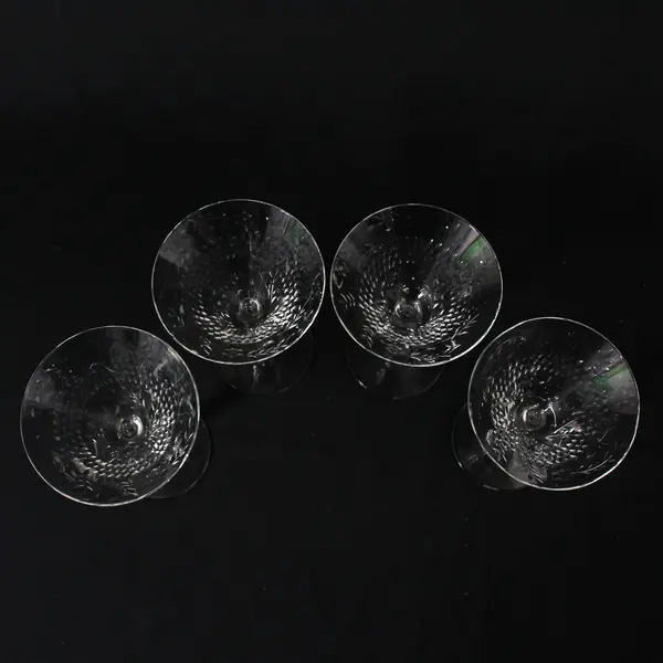 Set of 4 Crystal Paneled Sherry Glasses Diamond Band & Long Stemmed Flowers 5"