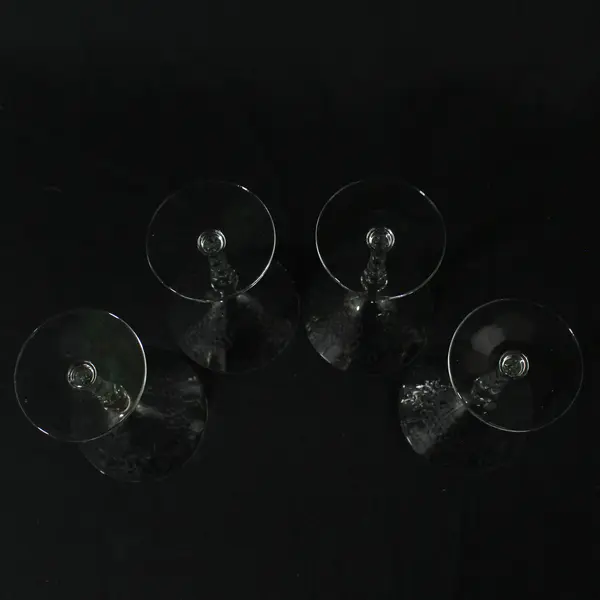 Set of 4 Crystal Paneled Sherry Glasses Diamond Band & Long Stemmed Flowers 5"